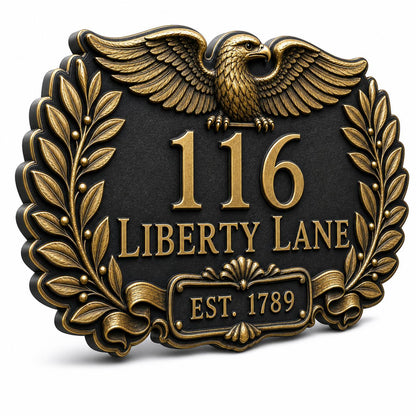Custom Antique Brass Address Sign |  Art Deco House Plaque | Family Name Crest