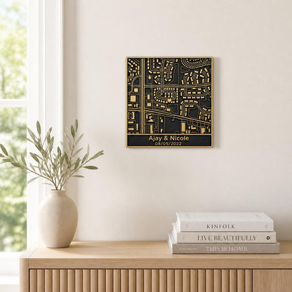 Antique Brass Personalized 3D Wall Map | Wedding|Anniversary | Birthday | Graduation | House |Gift | Location Plaque