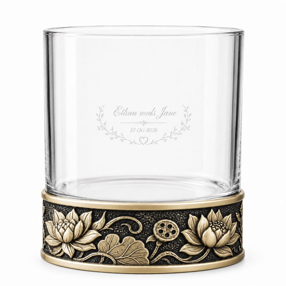 Personalized Lotus Whiskey Glass – Custom Etched Old Fashioned Glass, 10 oz