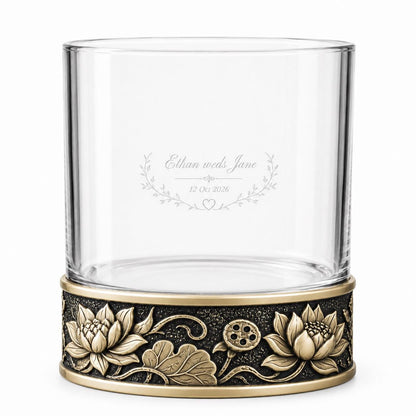 Personalized Lotus Whiskey Glass – Custom Etched Old Fashioned Glass, 10 oz