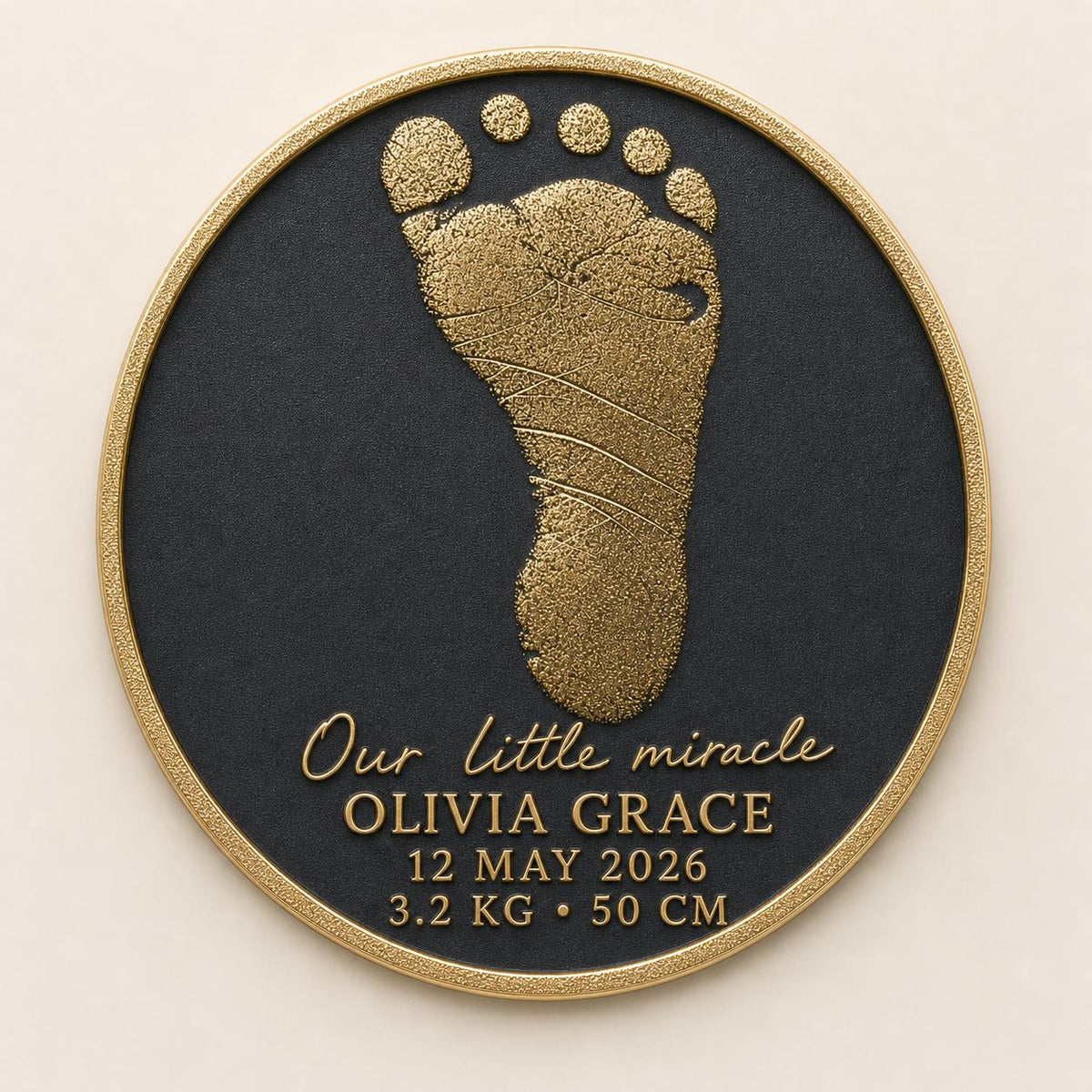 Personalised Baby Handprint Footprint Plaque, Custom Birth Stats Keepsake, Antique Brass Newborn Impression Gift