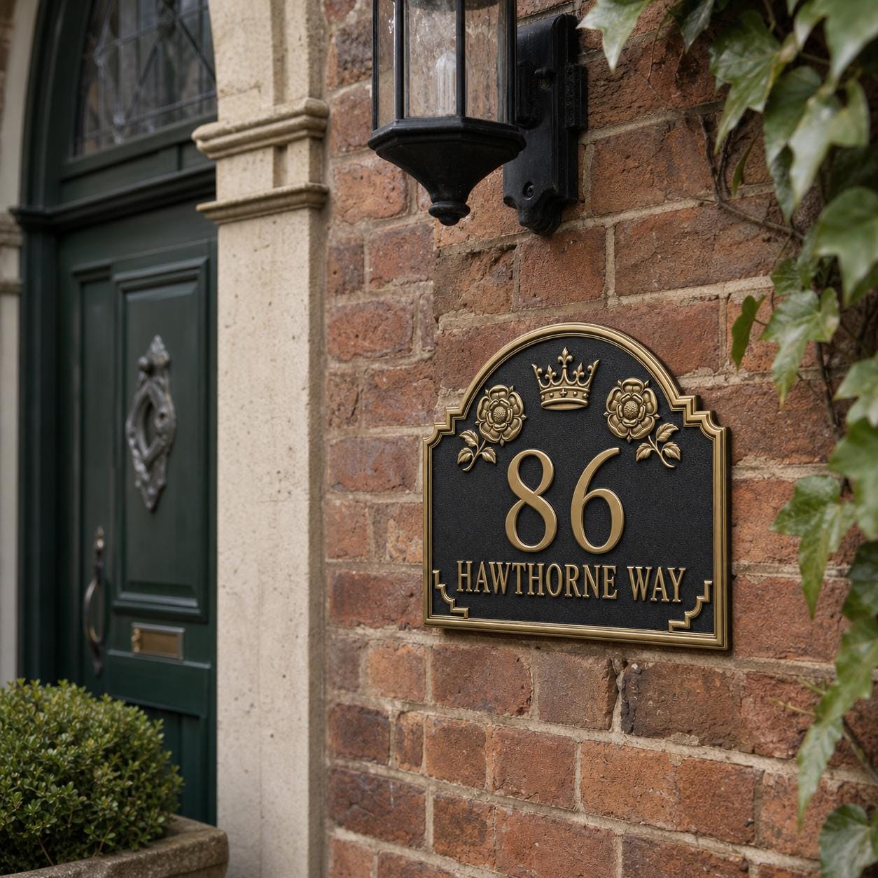 Personalised House Number Sign | Antique Brass Address Plaque | Custom Street/Family Name Board