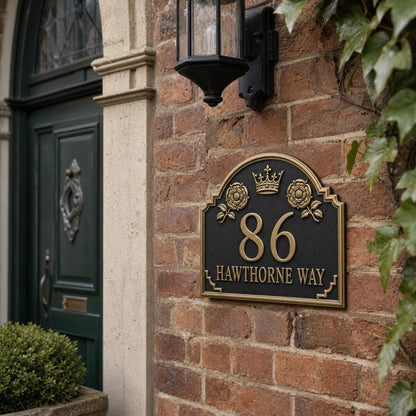 Personalised House Number Sign | Antique Brass Address Plaque | Custom Street/Family Name Board