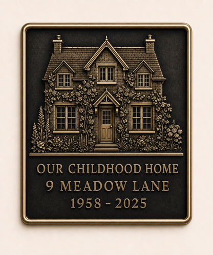 Personalised House Portrait Plaque, Custom Building Relief, Antique Brass Home Keepsake