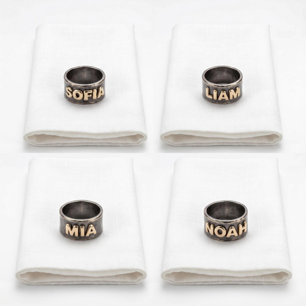 Personalized Brass Embossed Napkin Rings, Antique Gold Brass, Set of 4 Wedding Table Decor