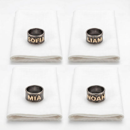 Personalized Brass Embossed Napkin Rings, Antique Gold Brass, Set of 4 Wedding Table Decor