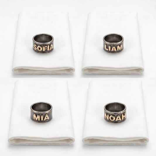 Personalized Brass Embossed Napkin Rings, Antique Gold Brass, Set of 4 Wedding Table Decor
