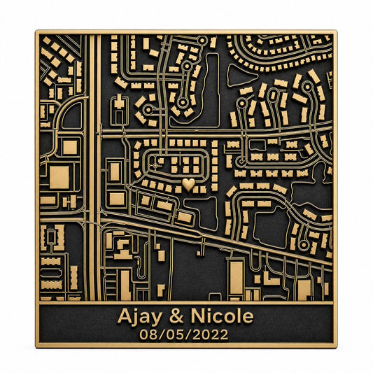 Antique Brass Personalized 3D Wall Map | Wedding|Anniversary | Birthday | Graduation | House |Gift | Location Plaque