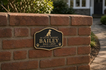 Personalised Memorial Sign, Pet Remembrance Plaque, Raised Antique Brass Design
