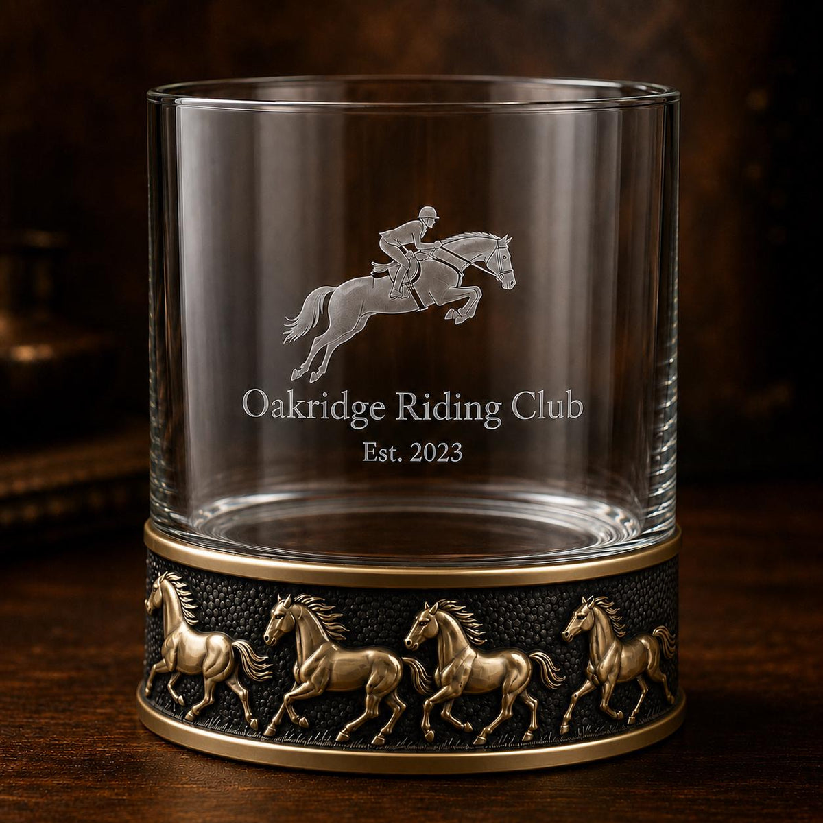 Personalized Horse Whiskey Glass – Custom Etched Old Fashioned Glass, 10 oz