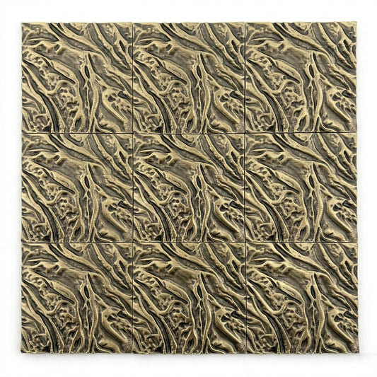 Four molten lava tiles in antique brass