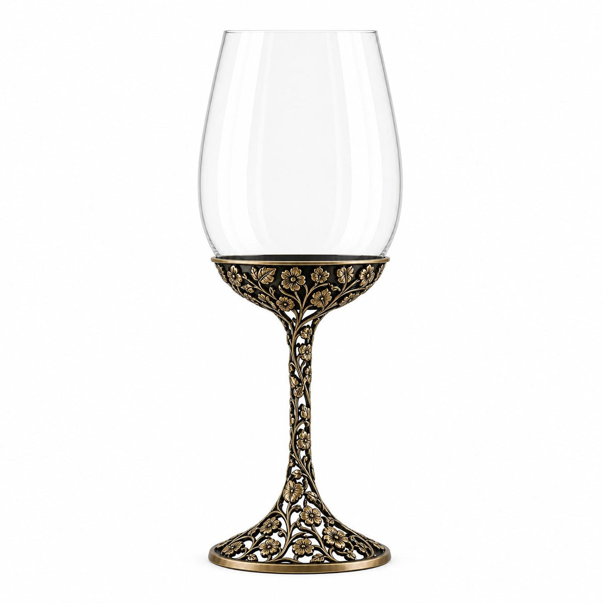 Personalised Birth Flower Wine Glass, Openwork Brass Daffodil Stem
