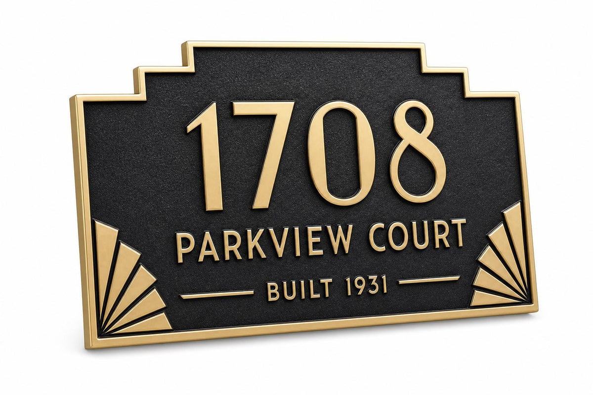 Personalised Art Deco House Number | Antique Brass Address Plaque