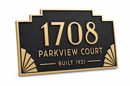 Personalised Art Deco House Number | Antique Brass Address Plaque