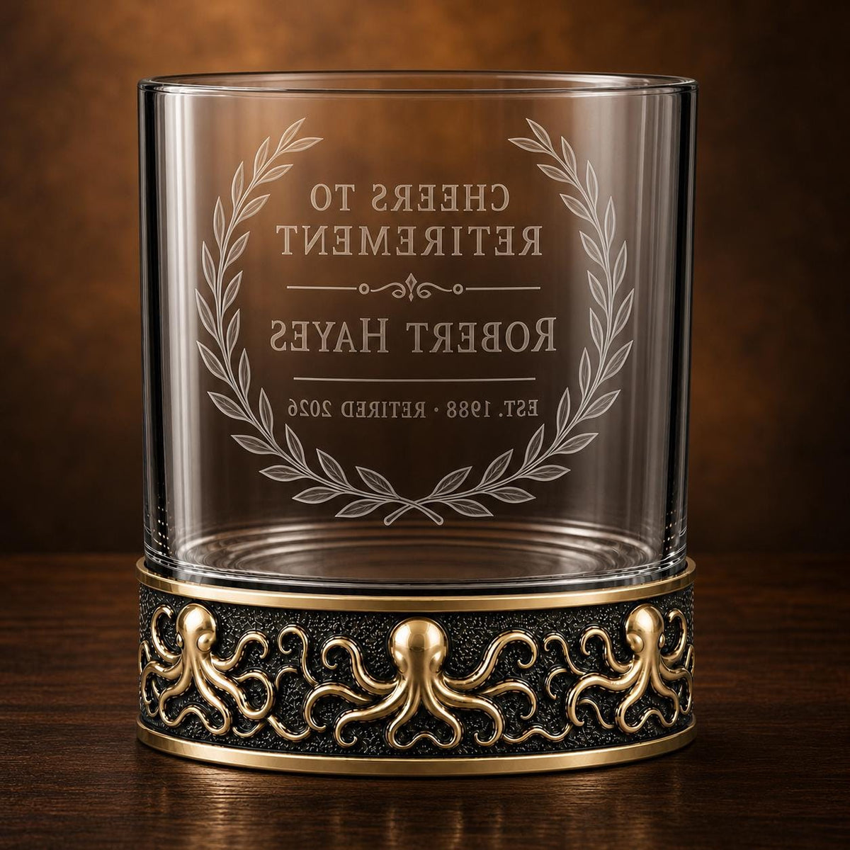 Personalized Octopus Whiskey Glass – Custom Etched Old Fashioned Glass, 10 oz