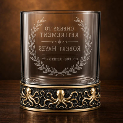 Personalized Octopus Whiskey Glass – Custom Etched Old Fashioned Glass, 10 oz