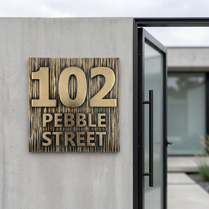 Custom House Number Sign | Electroformed Brass Address Plaque | 5 Finishes | Floating Mount | Housewarming Gift