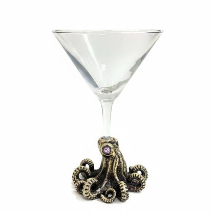 Octopus Martini Glass – Antique Brass Base with Gemstone Eyes, 6.5 oz