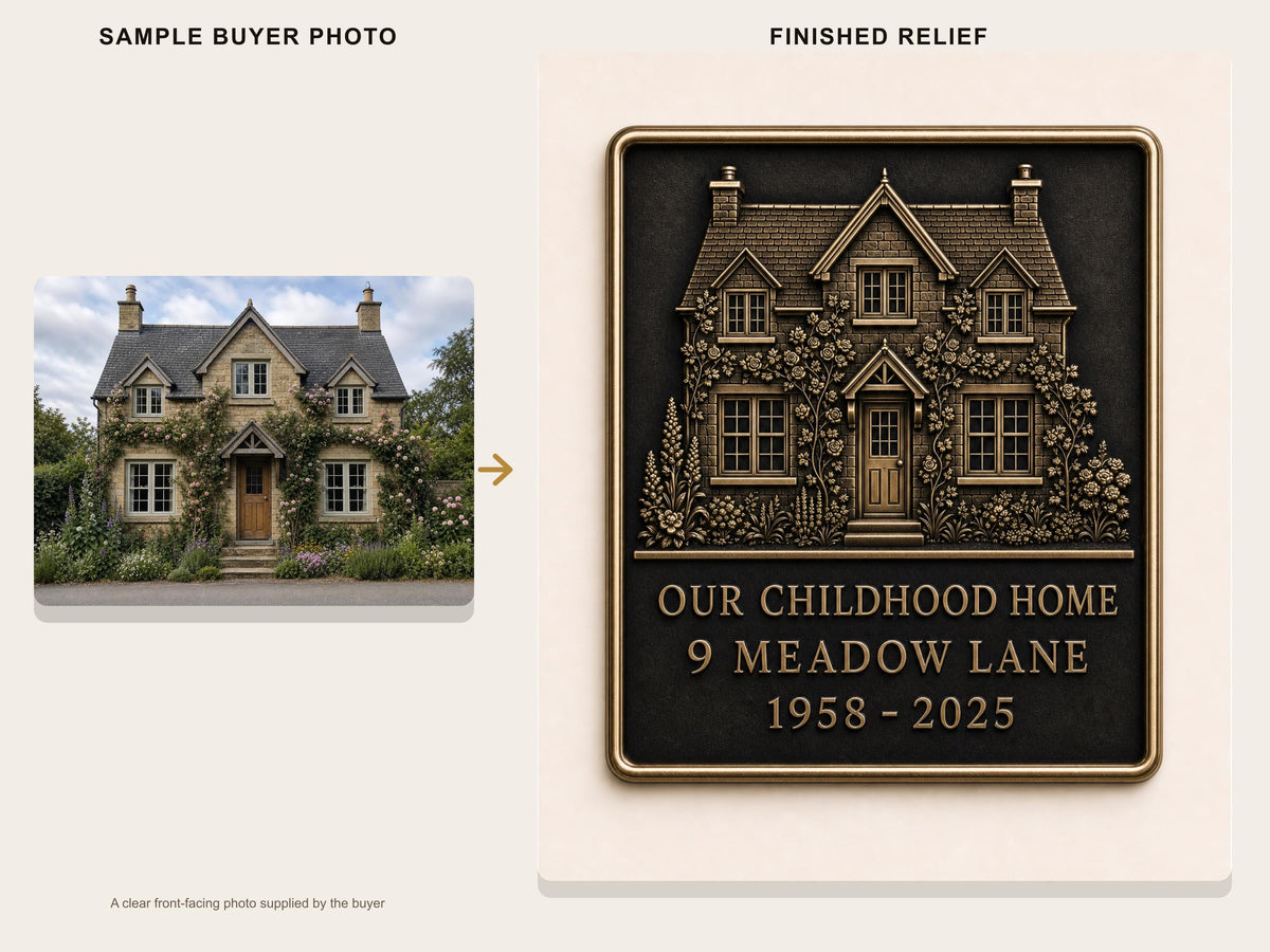 Personalised House Portrait Plaque, Custom Building Relief, Antique Brass Home Keepsake
