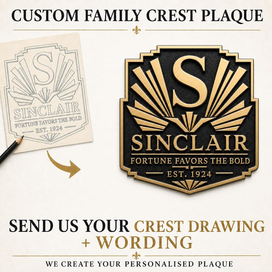 Design Your Own Family Crest Plaque with Custom Logo/Sigil | Antique Brass Wall Sign