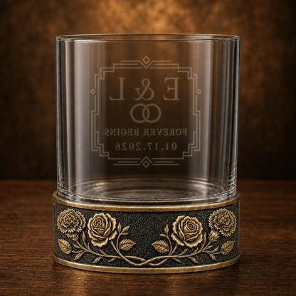 Personalized Birth Flower Whiskey Glass – Carnation and Rose, 10 oz