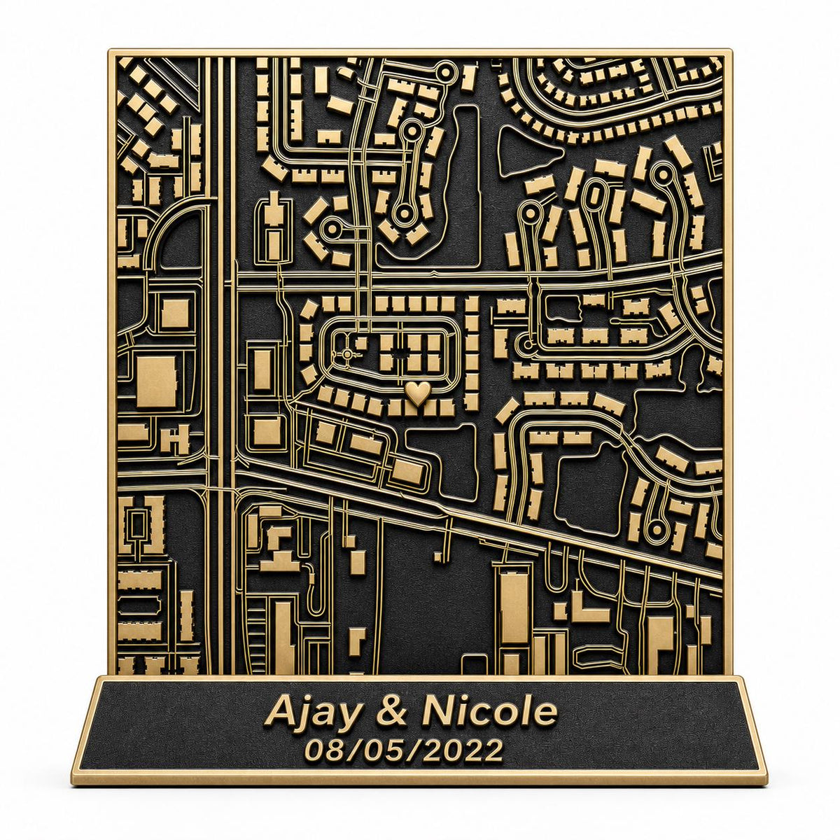 Brass Antique Personalized 3D Map | Graduation | Wedding| Birthday | Gift Tabletop Location Plaque