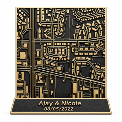 Brass Antique Personalized 3D Map | Graduation | Wedding| Birthday | Gift Tabletop Location Plaque