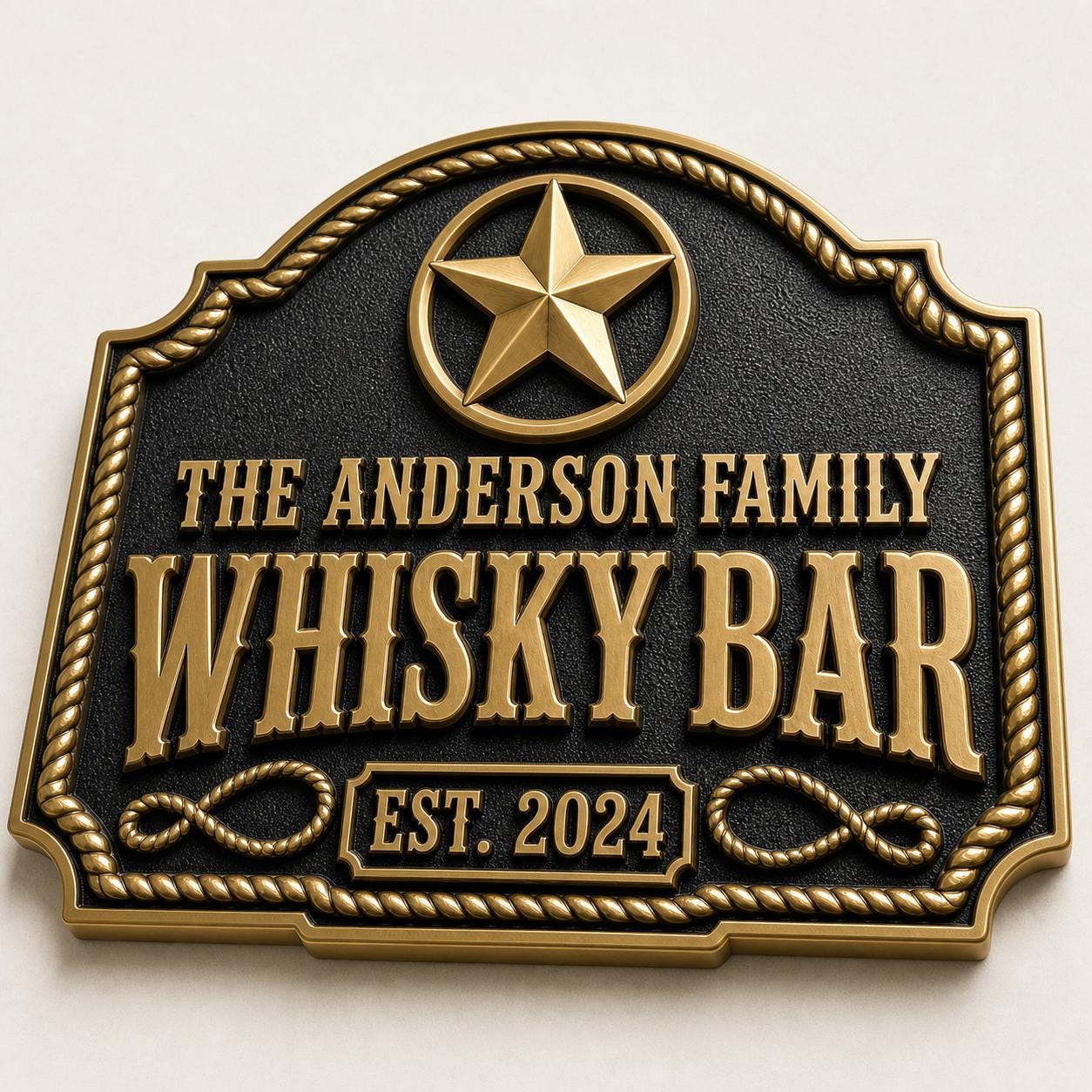 Personalised Western Whisky Bar Plaque | Custom Family Saloon Sign | Handcrafted Antique Brass Wall Decor