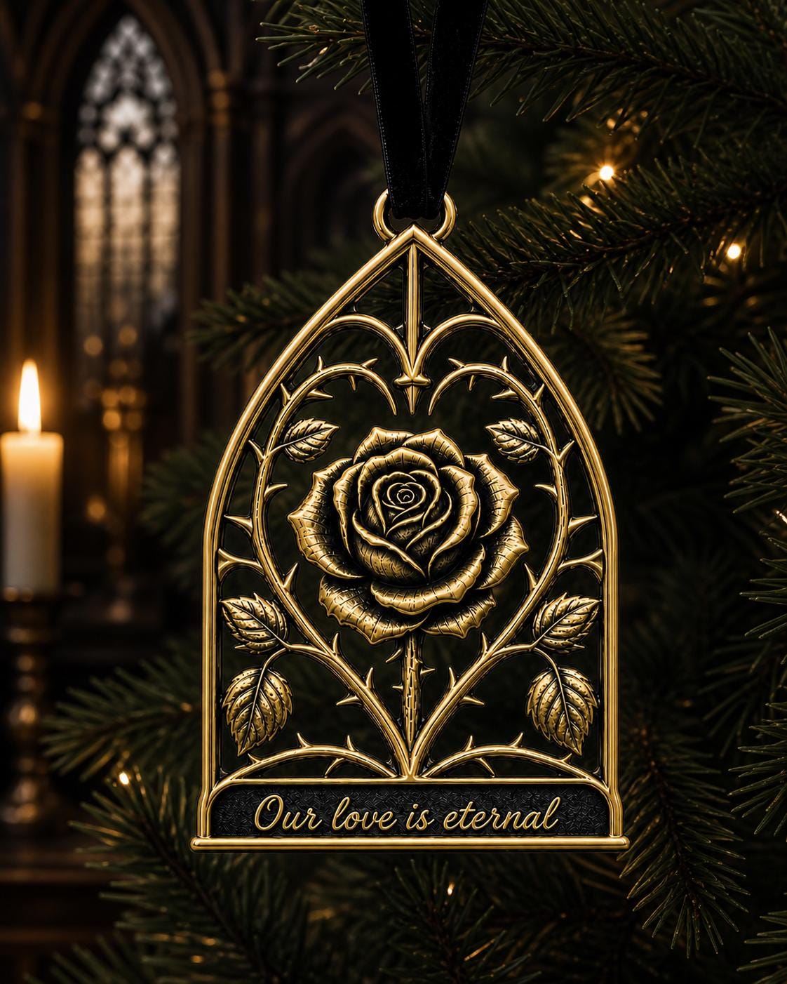 Large Personalized Rose Memorial Ornament | Couple Keepsake | Copper & Brass Christmas Decor