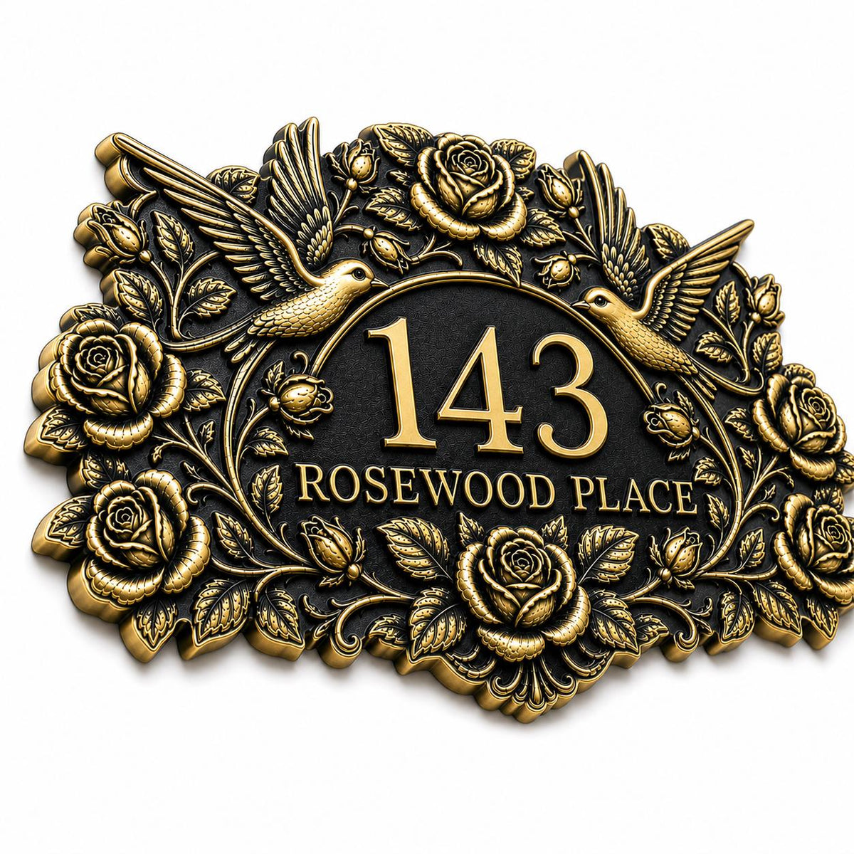 Design Your Own Custom House Number Plaque | Personalized Antique Brass Rose Address Sign