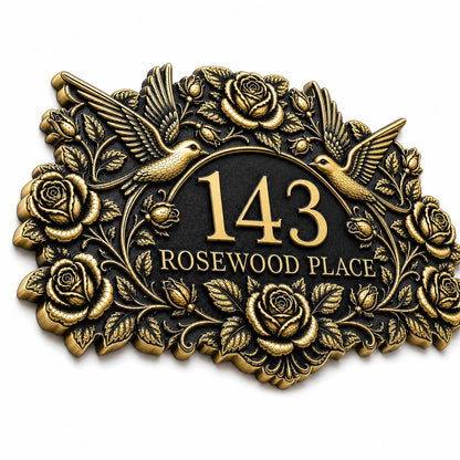 Design Your Own Custom House Number Plaque | Personalized Antique Brass Rose Address Sign