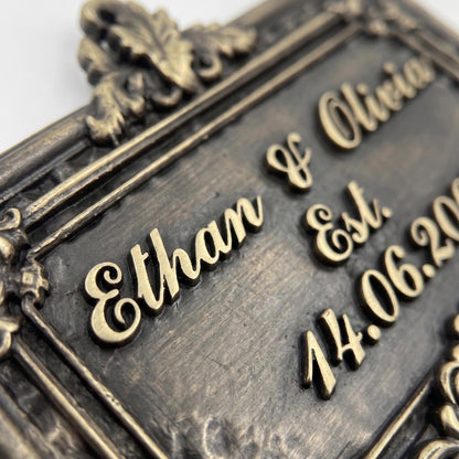 Personalized Wedding Plaque, Antique Brass Couple Name Sign, Custom Marriage Date or Wedding Arbor Sign