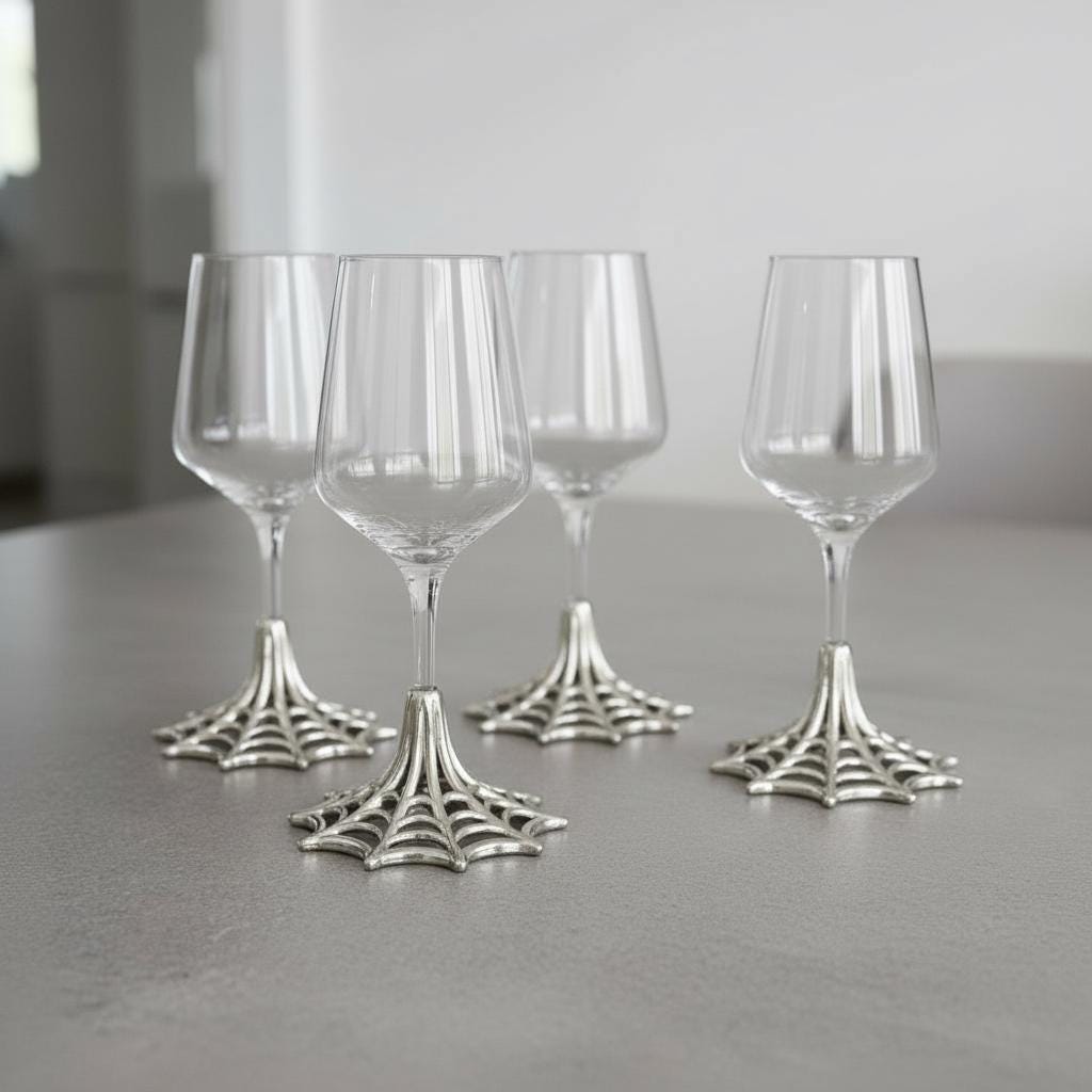 Spider Web Wine Glass – Electroformed Web Base, 12 oz