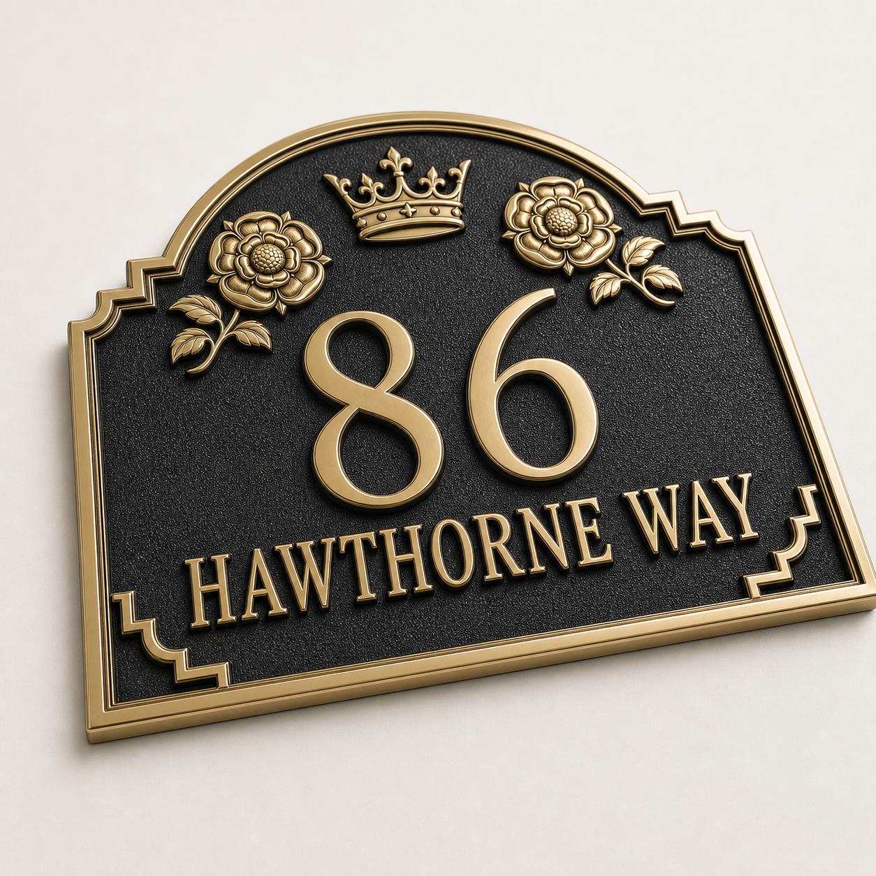 Personalised House Number Sign | Antique Brass Address Plaque | Custom Street/Family Name Board
