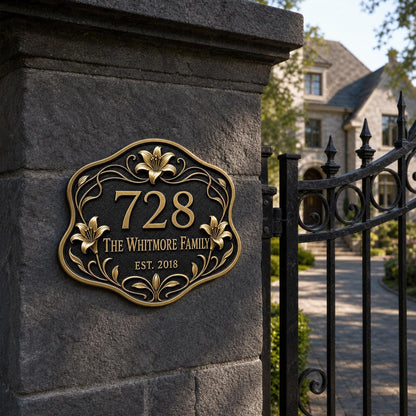 Personalised House Number Sign | Antique Brass Address Plaque | Custom Street/Family Name Board