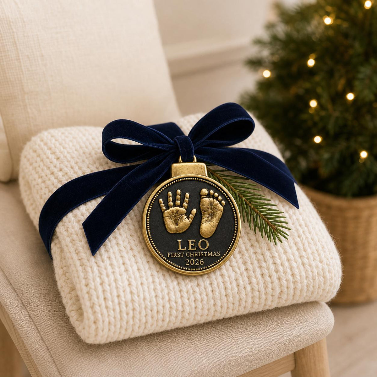 Baby Handprint and Footprint Ornament, Medallion