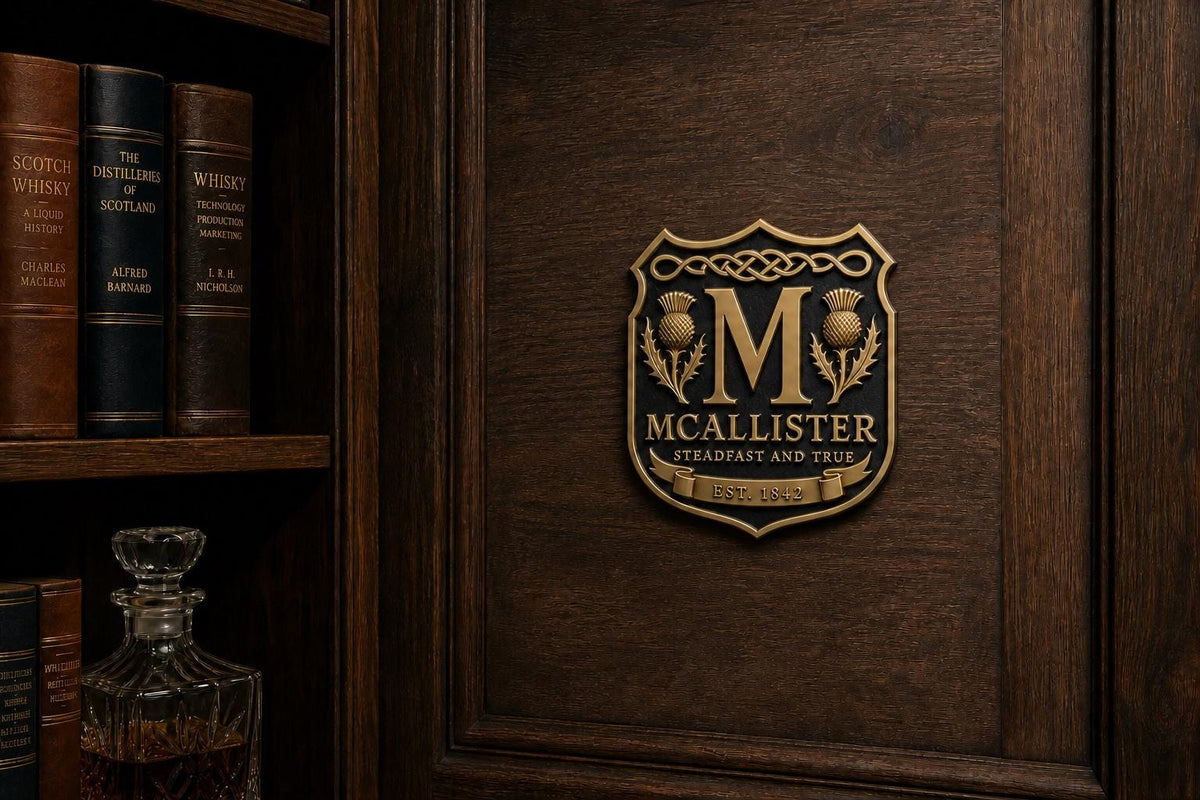 Design Your Own Family Crest Plaque | Personalised Surname & Motto | Antique Brass Wall Sign