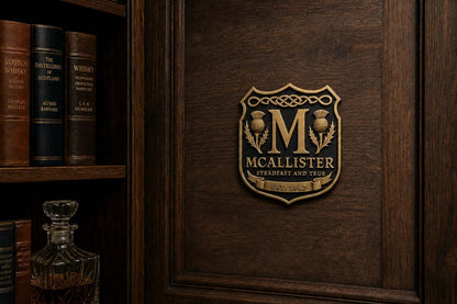 Design Your Own Family Crest Plaque | Personalised Surname & Motto | Antique Brass Wall Sign