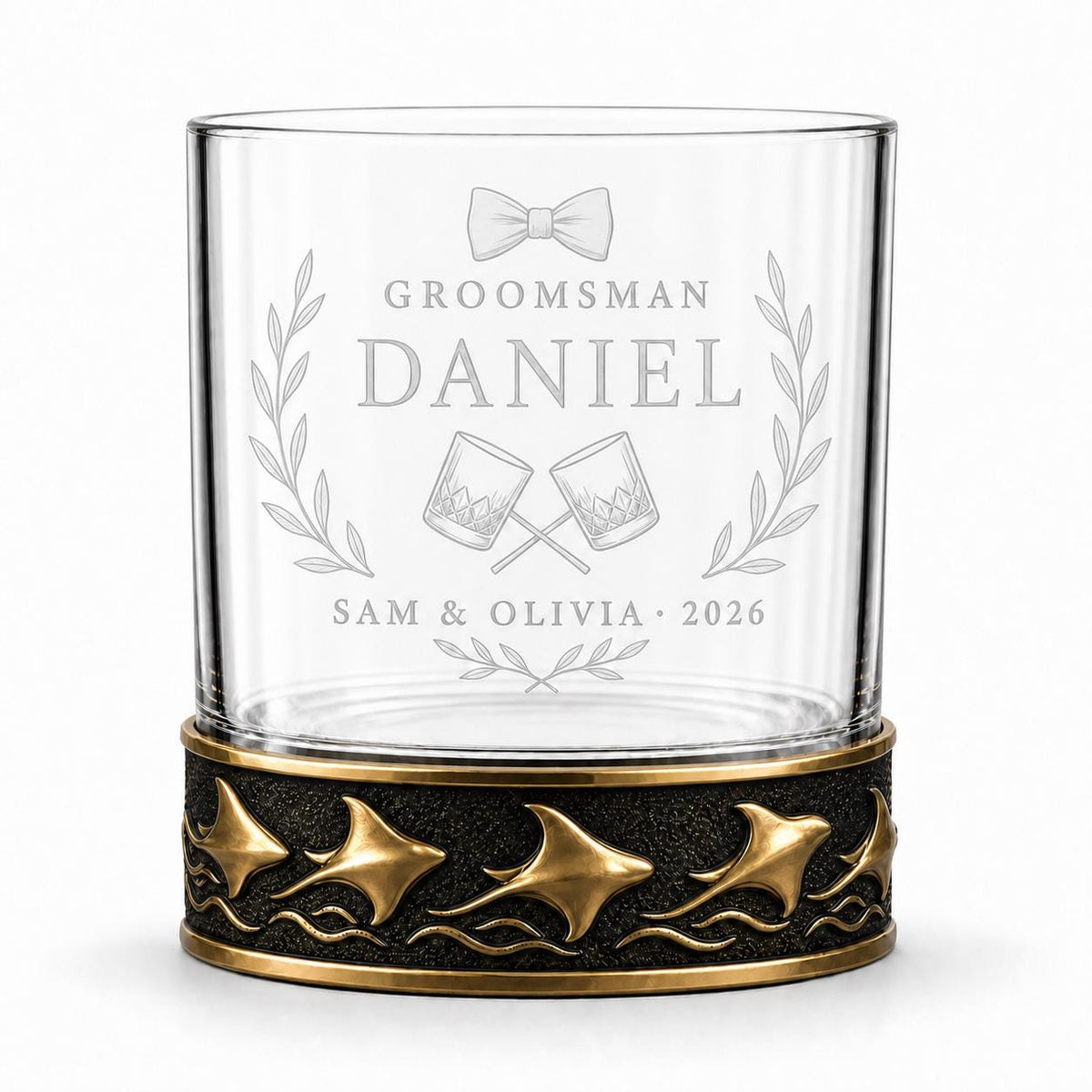 Personalized Manta Ray Whiskey Glass – Custom Etched Old Fashioned Glass, 10 oz