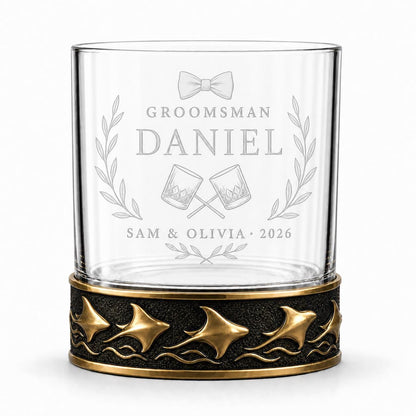 Personalized Manta Ray Whiskey Glass – Custom Etched Old Fashioned Glass, 10 oz