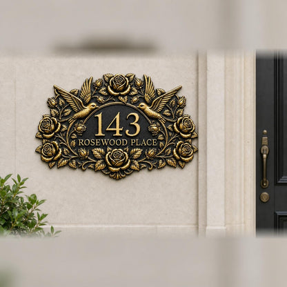 Design Your Own Custom House Number Plaque | Personalized Antique Brass Rose Address Sign