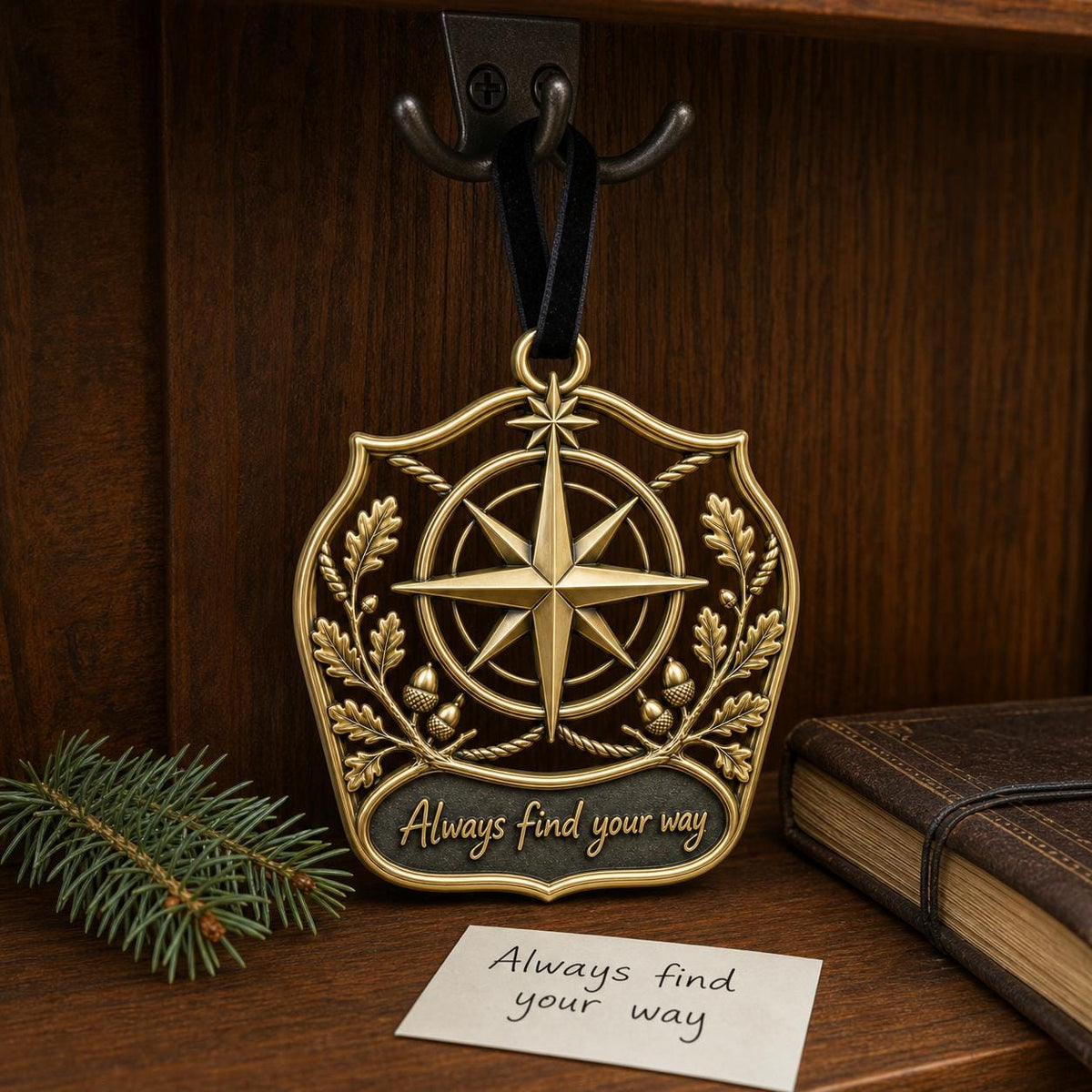 Large Personalized Compass Ornament | Antique Brass Christmas Hanging