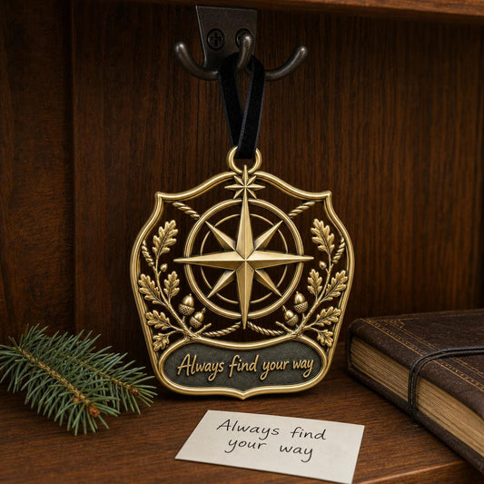Large Personalized Compass Ornament | Antique Brass Christmas Hanging