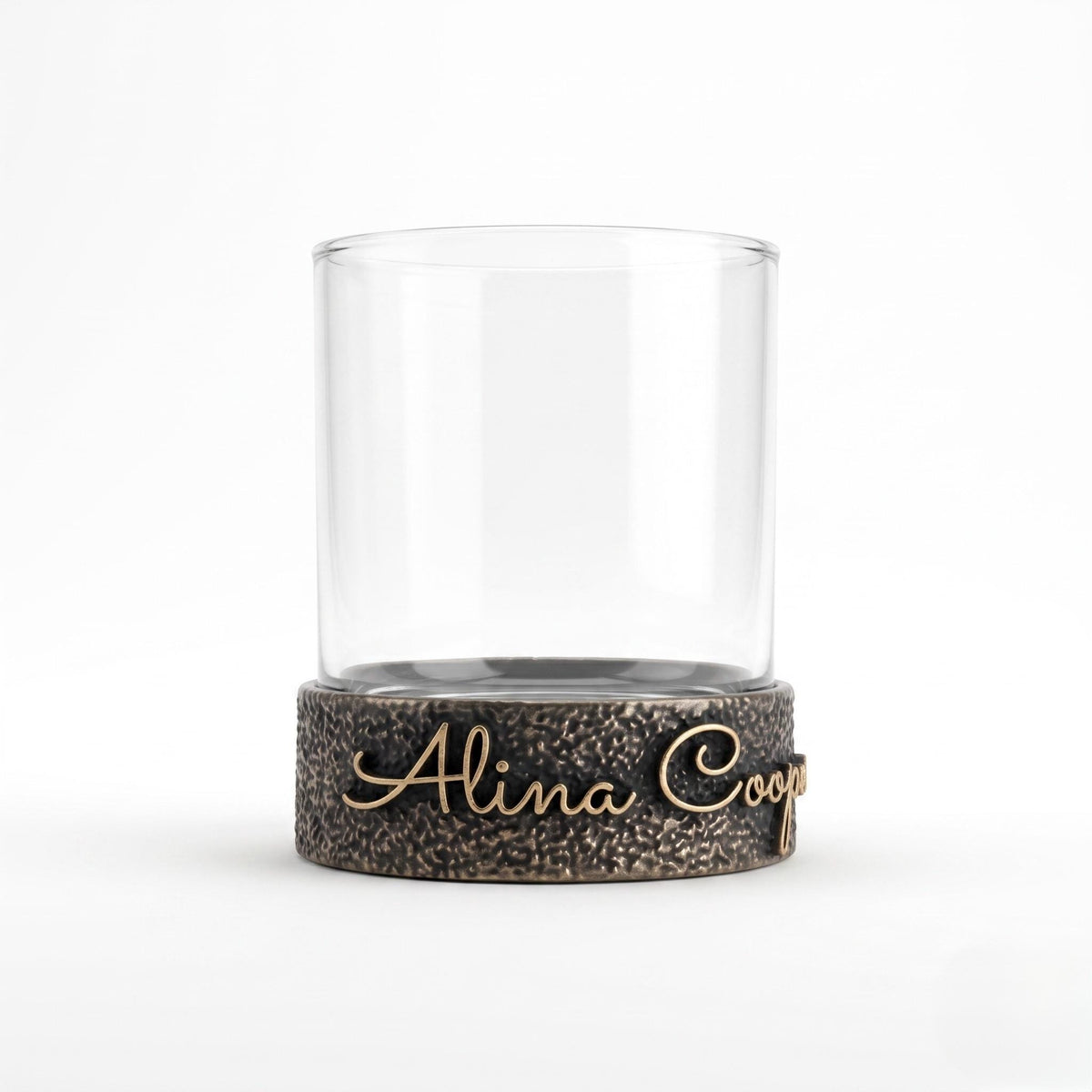 Personalised Antique Brass/Nickel Whiskey Glass | Signature Name Glasses | Electro-formed Metal Drinkware