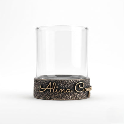 Personalised Antique Brass/Nickel Whiskey Glass | Signature Name Glasses | Electro-formed Metal Drinkware