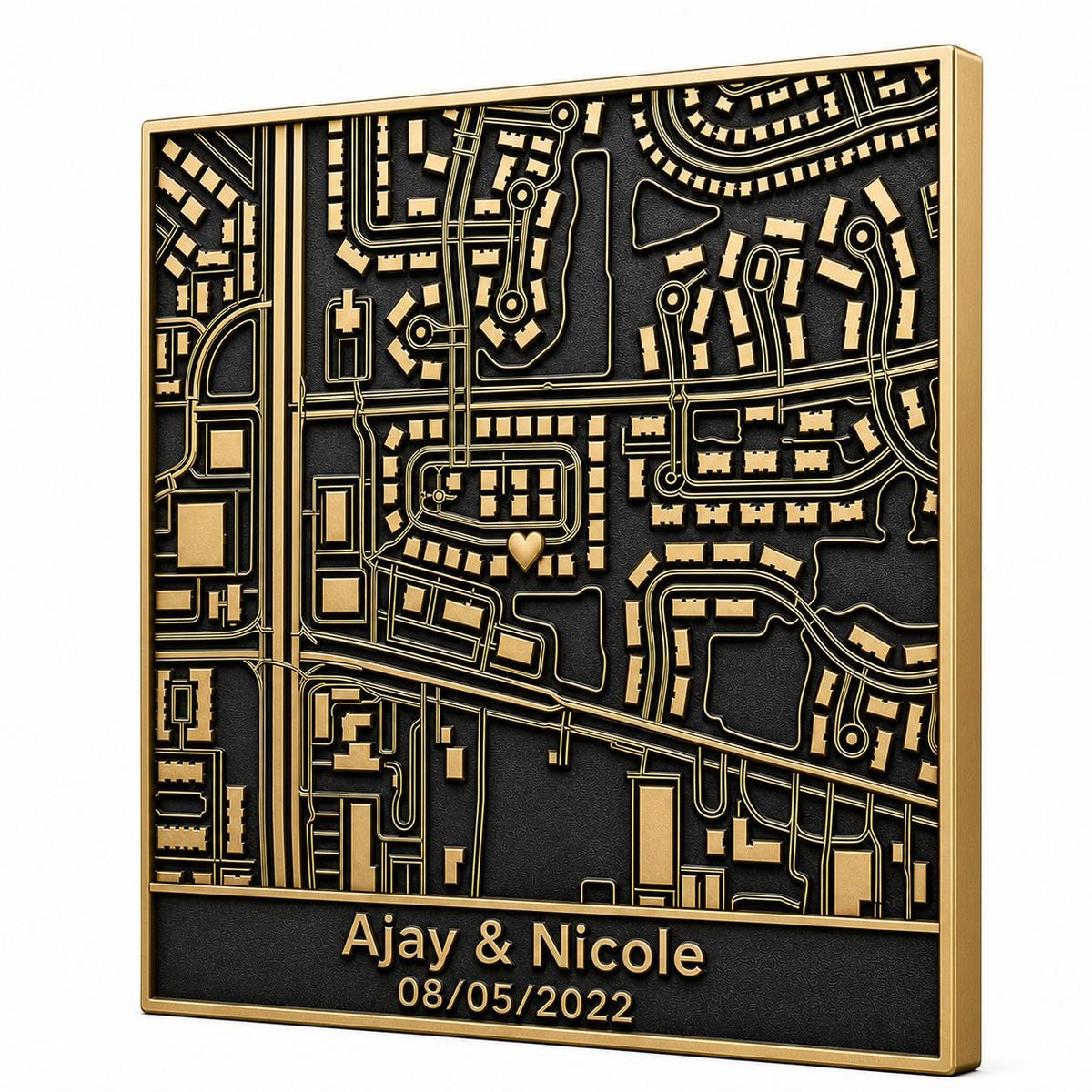 Antique Brass Personalized 3D Wall Map | Wedding|Anniversary | Birthday | Graduation | House |Gift | Location Plaque
