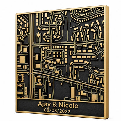 Antique Brass Personalized 3D Wall Map | Wedding|Anniversary | Birthday | Graduation | House |Gift | Location Plaque