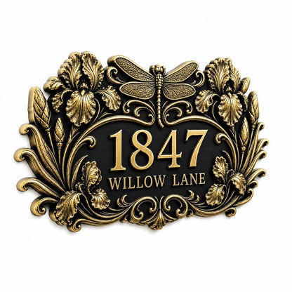 Design Your Own Custom House Number Plaque | Personalized Dragonfly Antique Brass Address Sign