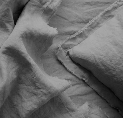 Raw Edged Light Grey - 100% Pure Linen | Linen Cotton Mix | 3 Piece Duvet Cover Set | 4 Piece Sheet Set | Handmade | Pre-washed | Soft