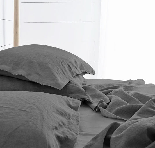 Raw Edged Light Grey - 100% Pure Linen | Linen Cotton Mix | 3 Piece Duvet Cover Set | 4 Piece Sheet Set | Handmade | Pre-washed | Soft